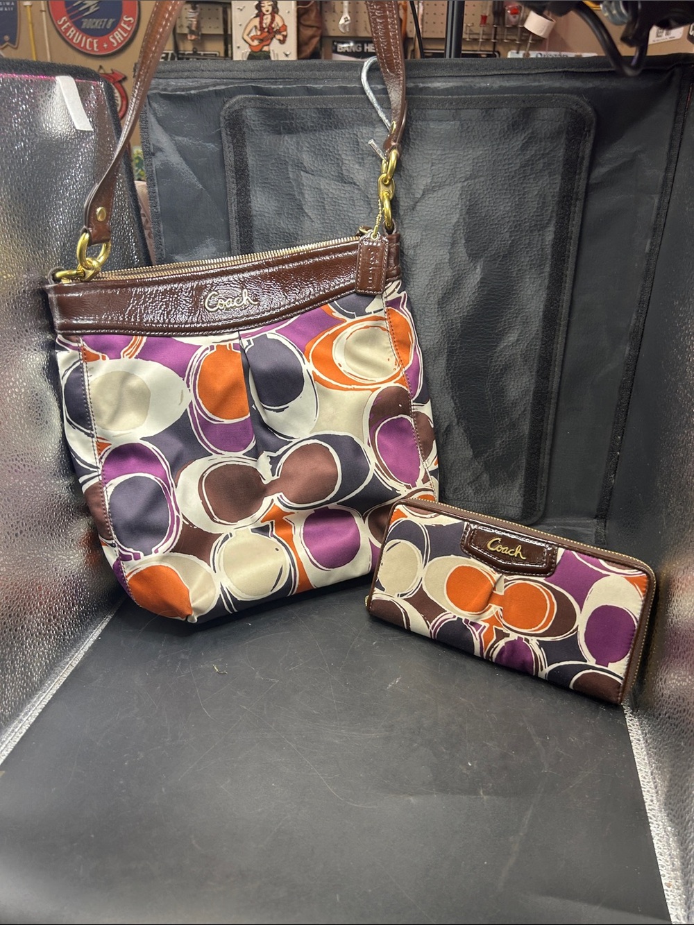 Coach Multicolor Signature Circle Tote with Matching Wallet